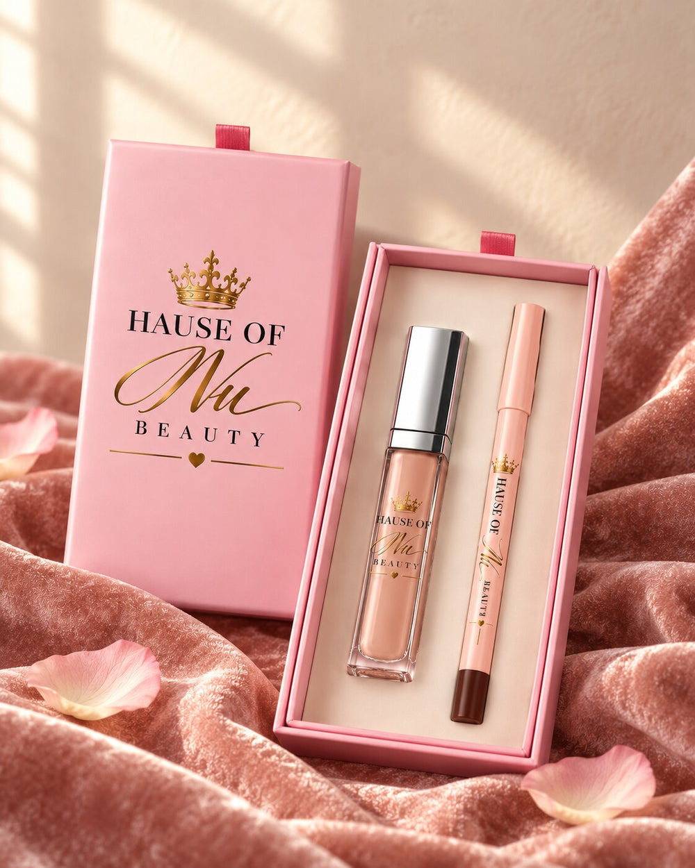 Her Lip Gloss in Nude, in the pink Hause of Nu Beauty box